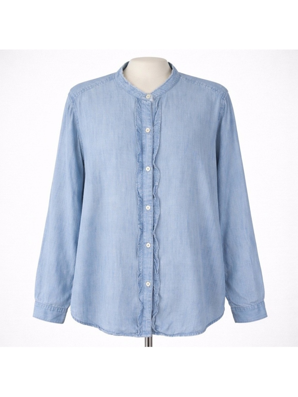 Gap 1969 Blue Denim Chambray Ruffle Long Sleve Shirt XL